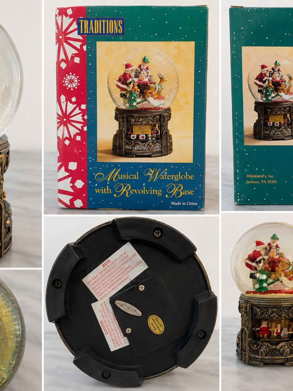 Santa's Workshop Musical Waterglobe - Gold & Red
